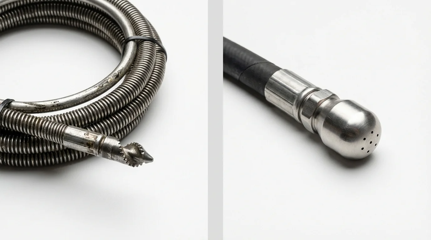 Drain snake cable and hydro jetting nozzle used for drain cleaning in Willows, CA