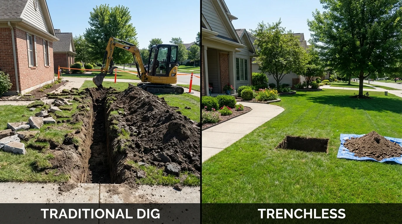 Trenchless sewer repair with minimal yard damage versus traditional excavation in Willows, CA